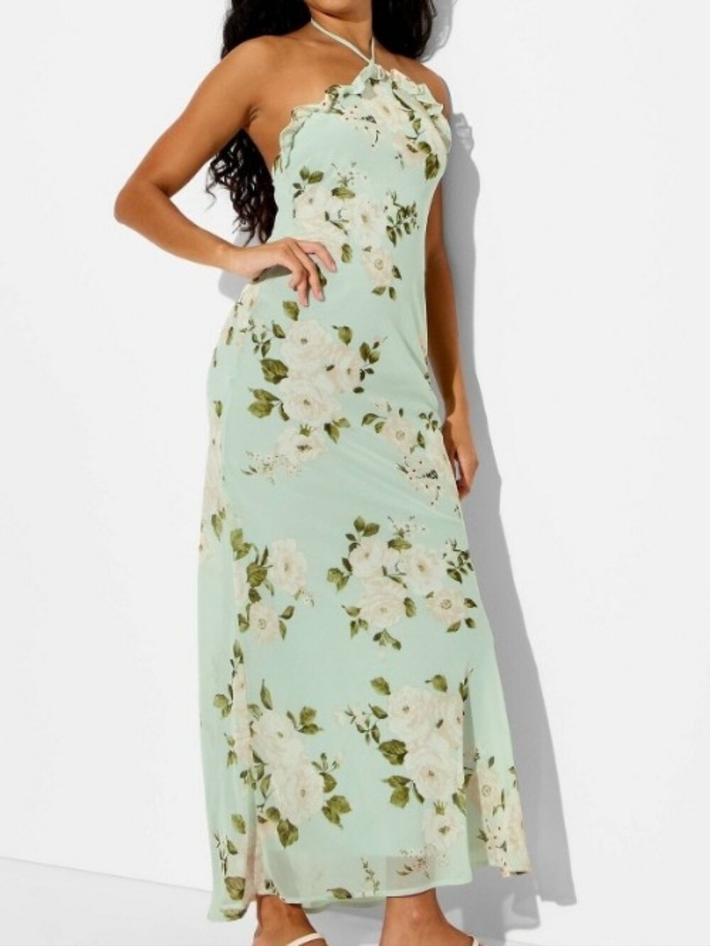 Nwt Wild Fable Mint Green Floral Halter Maxi Dress
